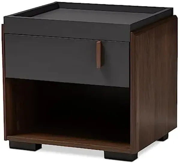 Baxton Studio Rikke 17.8-inch High 1-Shelf Nightstand, Gray and Walnut