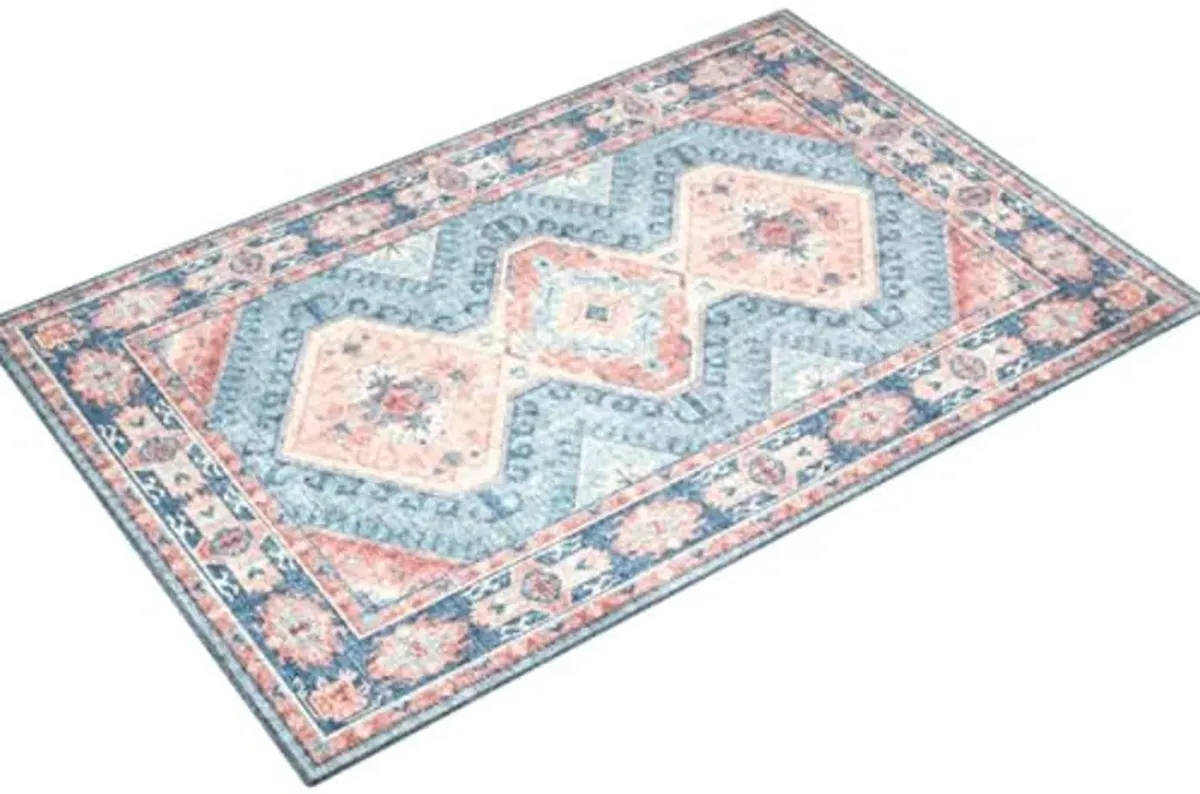 Loloi II Skye Collection SKY-03 Turquoise/Terracotta 5'-0" x 7'-6", .13" Thick,Area Rug,Soft,Durable,Vintage Inspired,Distressed,Low Pile,Non-Shedding,Easy Clean,Printed,Living Room Rug