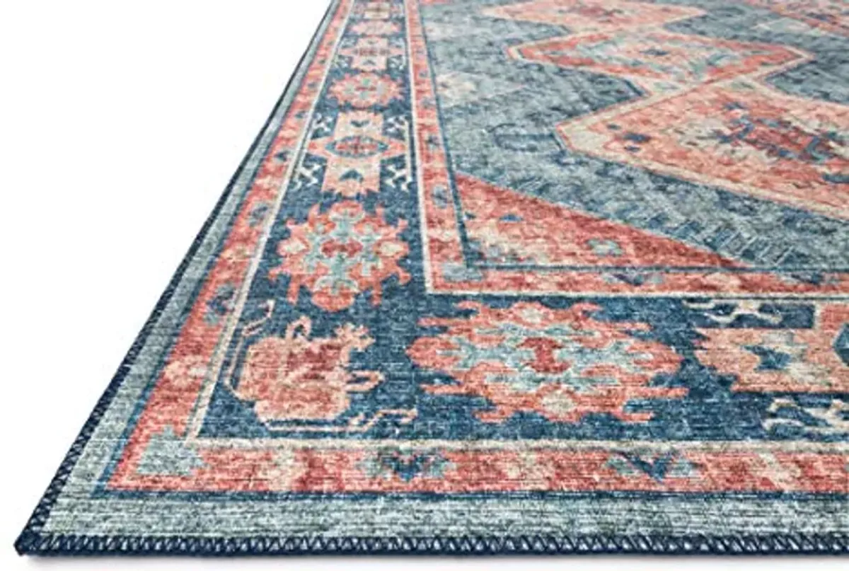 Loloi II Skye Collection SKY-03 Turquoise/Terracotta 5'-0" x 7'-6", .13" Thick,Area Rug,Soft,Durable,Vintage Inspired,Distressed,Low Pile,Non-Shedding,Easy Clean,Printed,Living Room Rug