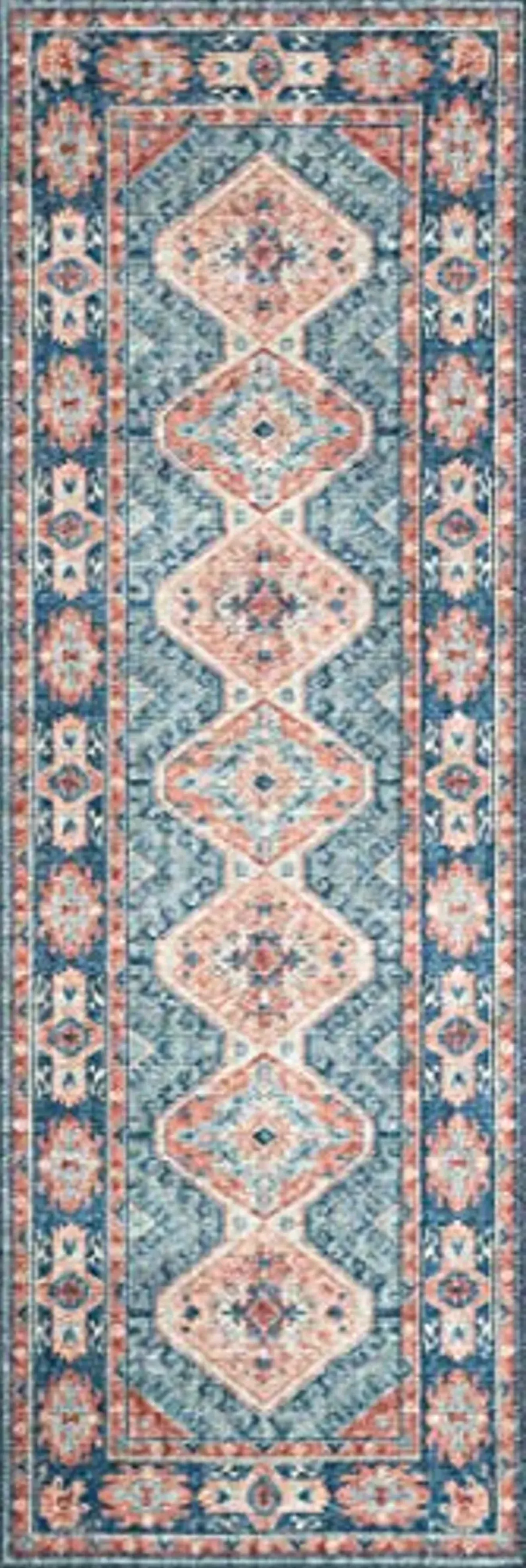 Loloi II Skye Collection SKY-03 Turquoise/Terracotta 5'-0" x 7'-6", .13" Thick,Area Rug,Soft,Durable,Vintage Inspired,Distressed,Low Pile,Non-Shedding,Easy Clean,Printed,Living Room Rug