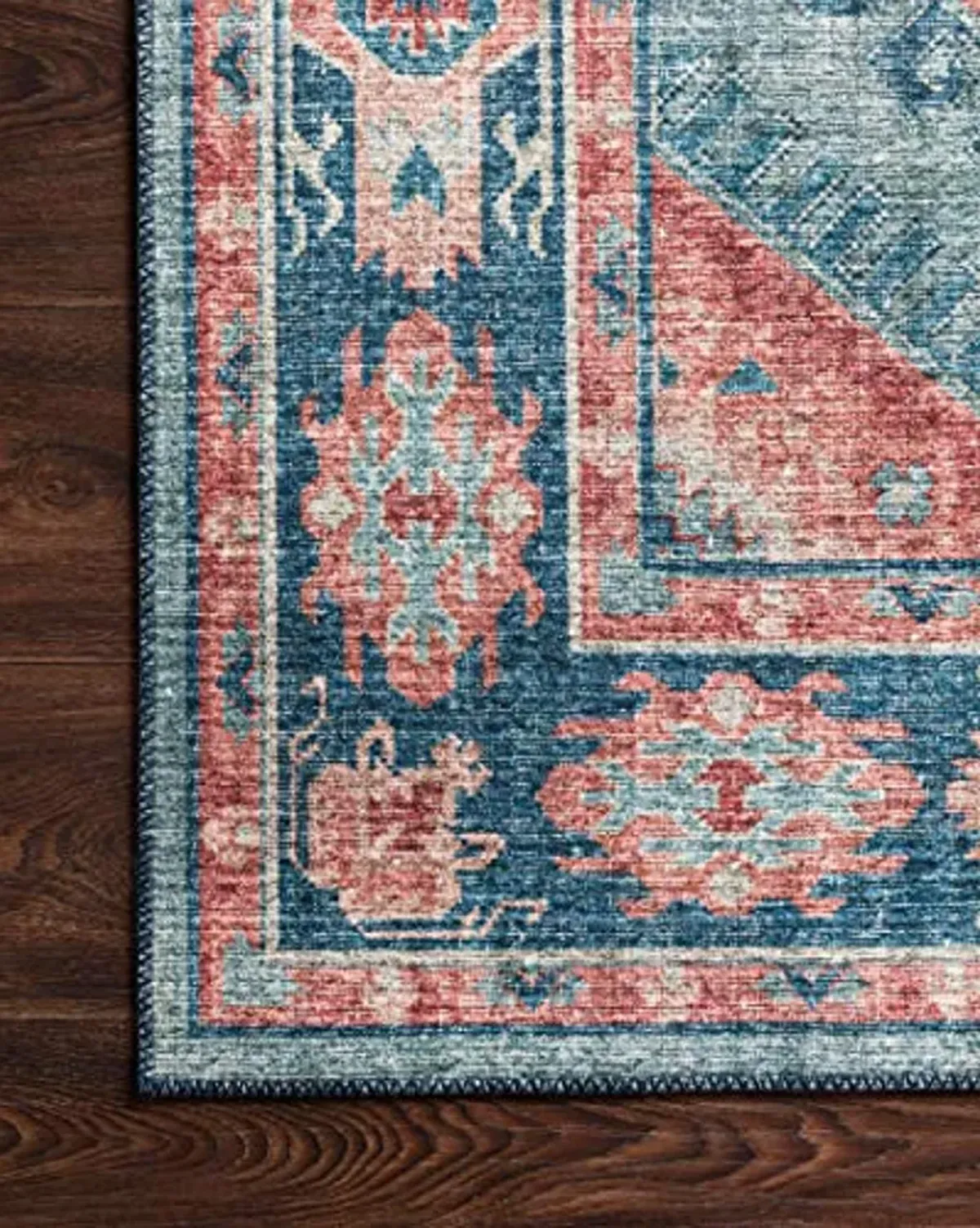 Loloi II Skye Collection SKY-03 Turquoise/Terracotta 5'-0" x 7'-6", .13" Thick,Area Rug,Soft,Durable,Vintage Inspired,Distressed,Low Pile,Non-Shedding,Easy Clean,Printed,Living Room Rug