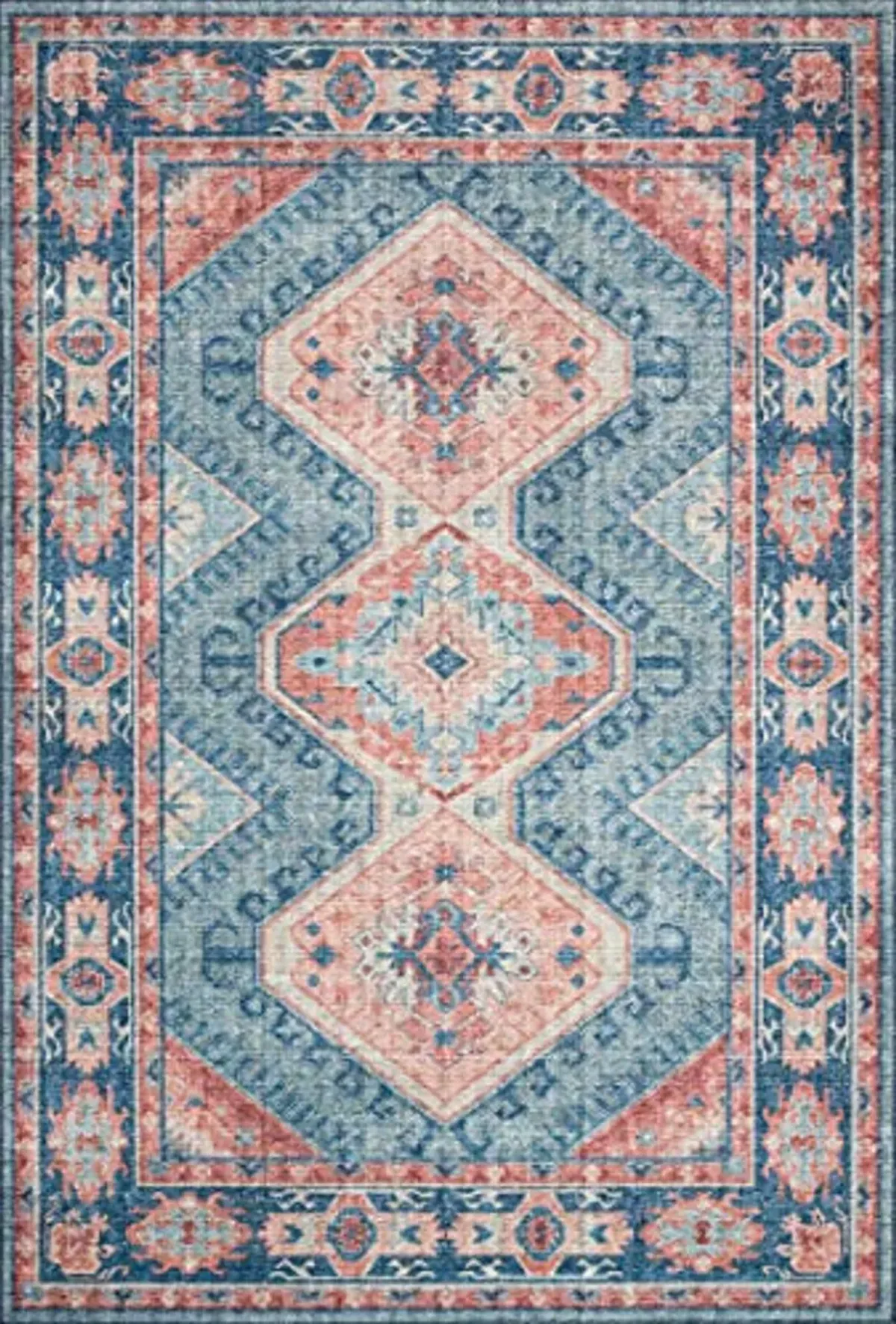 Loloi II Skye Collection SKY-03 Turquoise/Terracotta 5'-0" x 7'-6", .13" Thick,Area Rug,Soft,Durable,Vintage Inspired,Distressed,Low Pile,Non-Shedding,Easy Clean,Printed,Living Room Rug