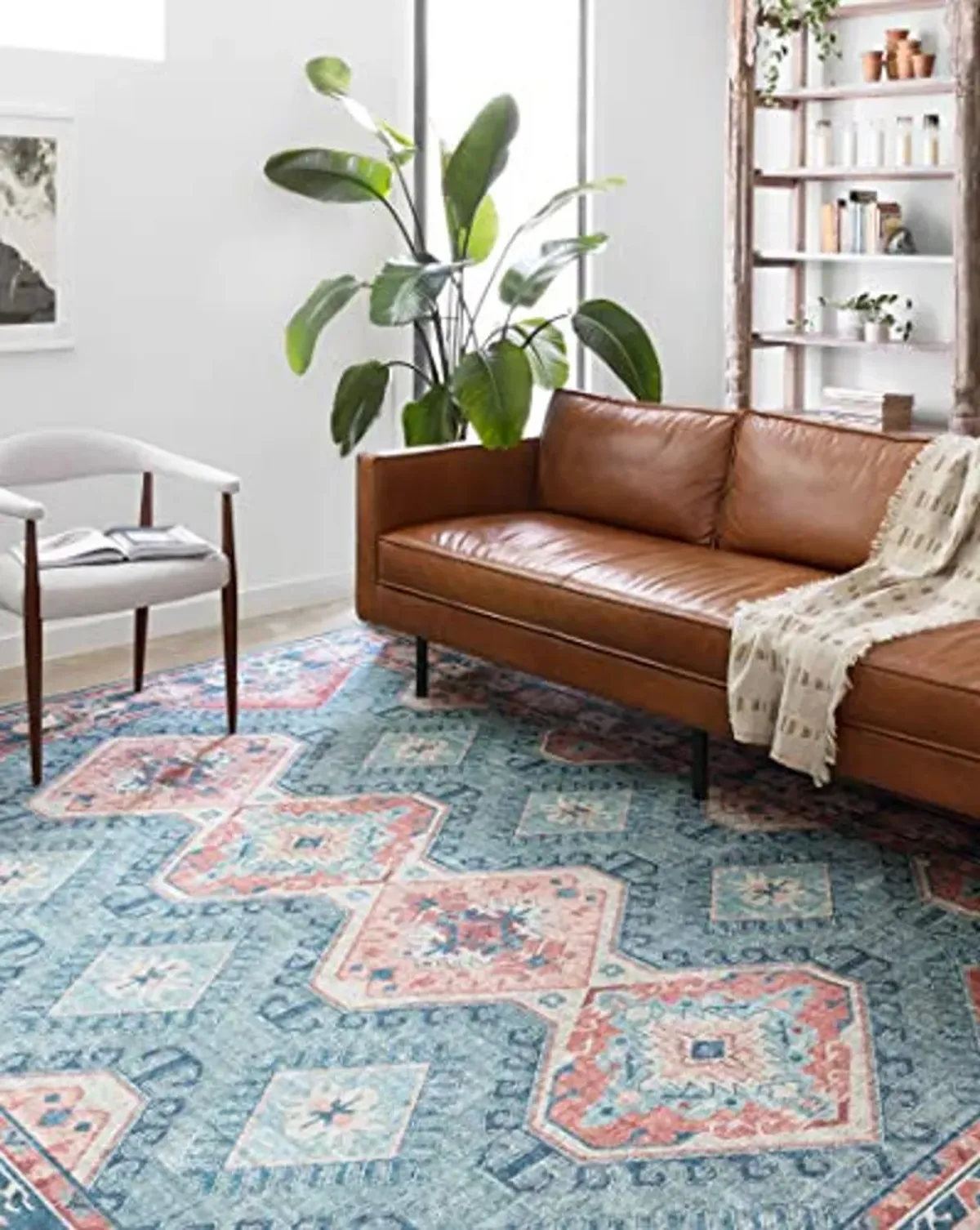 Loloi II Skye Collection SKY-03 Turquoise/Terracotta 5'-0" x 7'-6", .13" Thick,Area Rug,Soft,Durable,Vintage Inspired,Distressed,Low Pile,Non-Shedding,Easy Clean,Printed,Living Room Rug