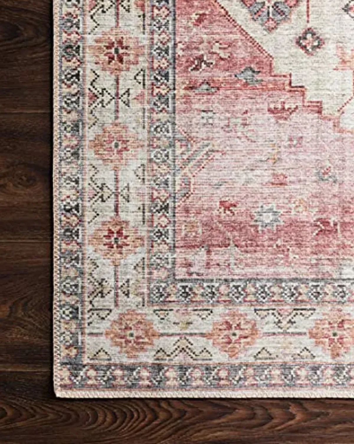 Loloi II Skye Collection SKY-02 Ivory/Berry 2'-6" x 7'-6", .13" Thick, Runner Rug, Soft, Durable, Vintage Inspired, Distressed, Low Pile, Non-Shedding, Easy Clean, Printed, Living Room Rug