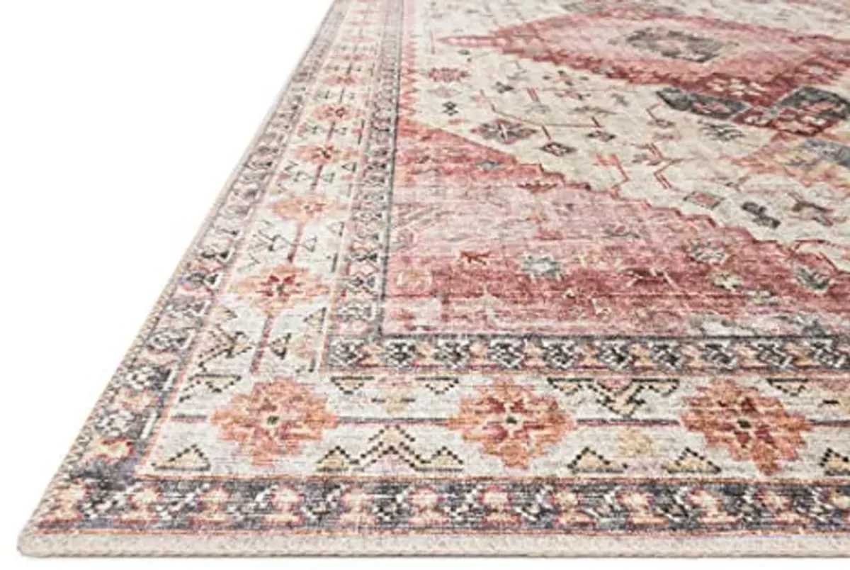 Loloi II Skye Collection SKY-02 Ivory/Berry 2'-6" x 7'-6", .13" Thick, Runner Rug, Soft, Durable, Vintage Inspired, Distressed, Low Pile, Non-Shedding, Easy Clean, Printed, Living Room Rug