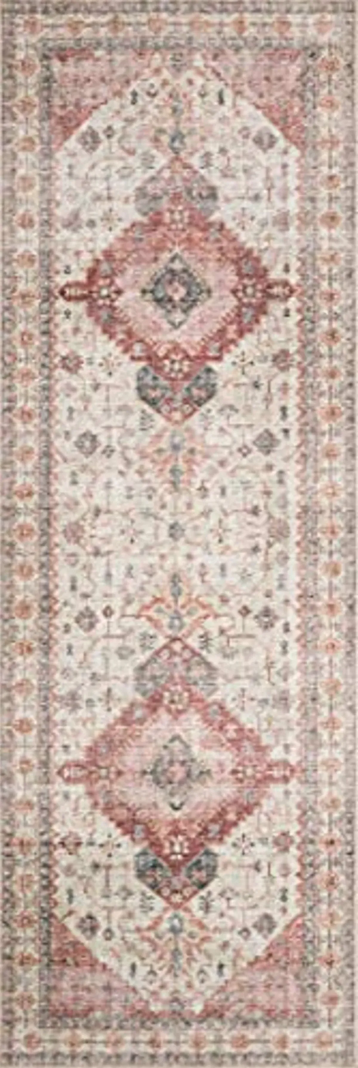 Loloi II Skye Collection SKY-02 Ivory/Berry 2'-6" x 7'-6", .13" Thick, Runner Rug, Soft, Durable, Vintage Inspired, Distressed, Low Pile, Non-Shedding, Easy Clean, Printed, Living Room Rug