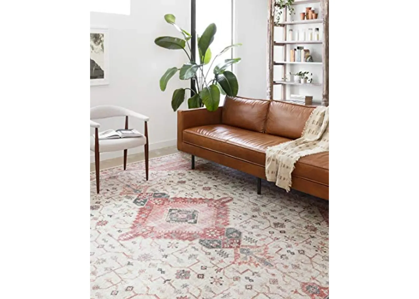 Loloi II Skye Collection SKY-02 Ivory/Berry 2'-6" x 7'-6", .13" Thick, Runner Rug, Soft, Durable, Vintage Inspired, Distressed, Low Pile, Non-Shedding, Easy Clean, Printed, Living Room Rug