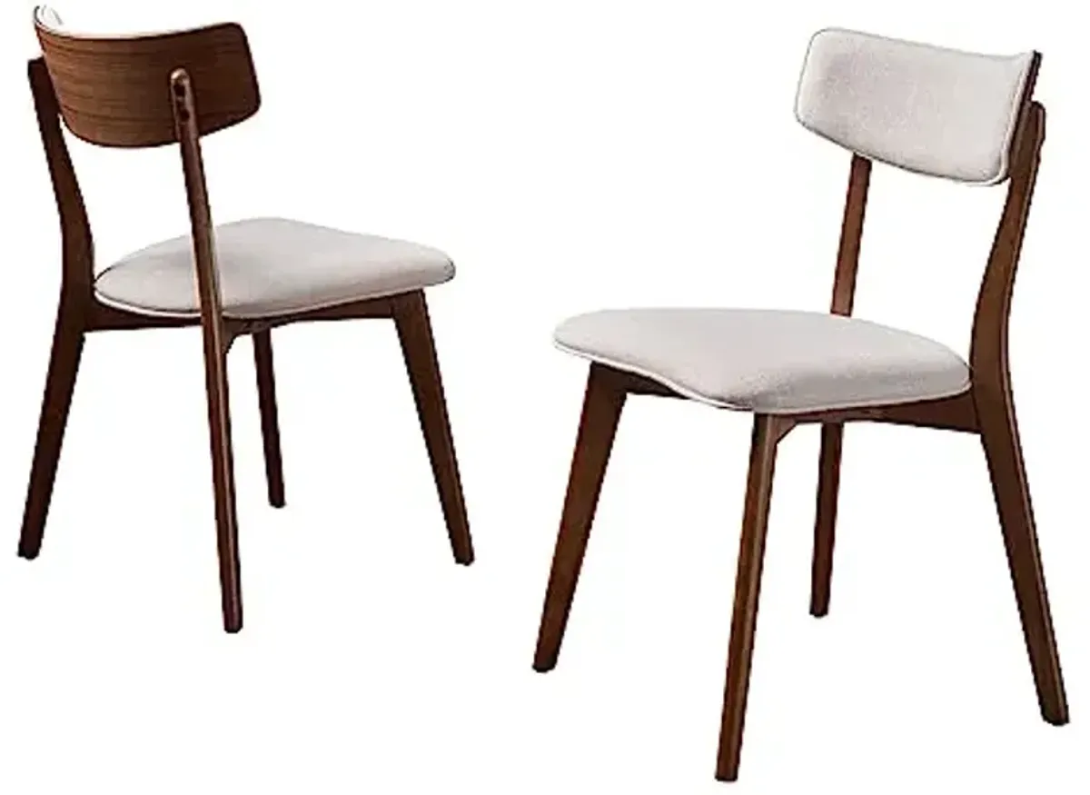 Christopher Knight Home Abrielle Mid-Century Modern Dining Chairs with Rubberwood Frame, 2-Pcs Set, Light Beige / Natural Walnut