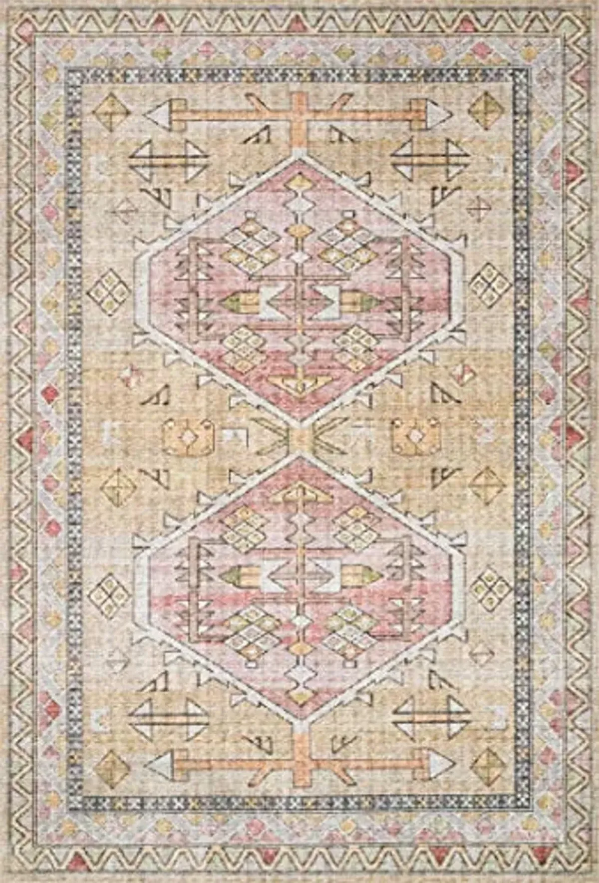 Loloi Skye Collection 2'-6" x 7'-6" Runner Rug in Gold/Blush - Soft Thick Area Rug, Vintage Inspired Distressed Area Rug, Non-Shedding Rug for Living Room, Bedroom, Dining Area