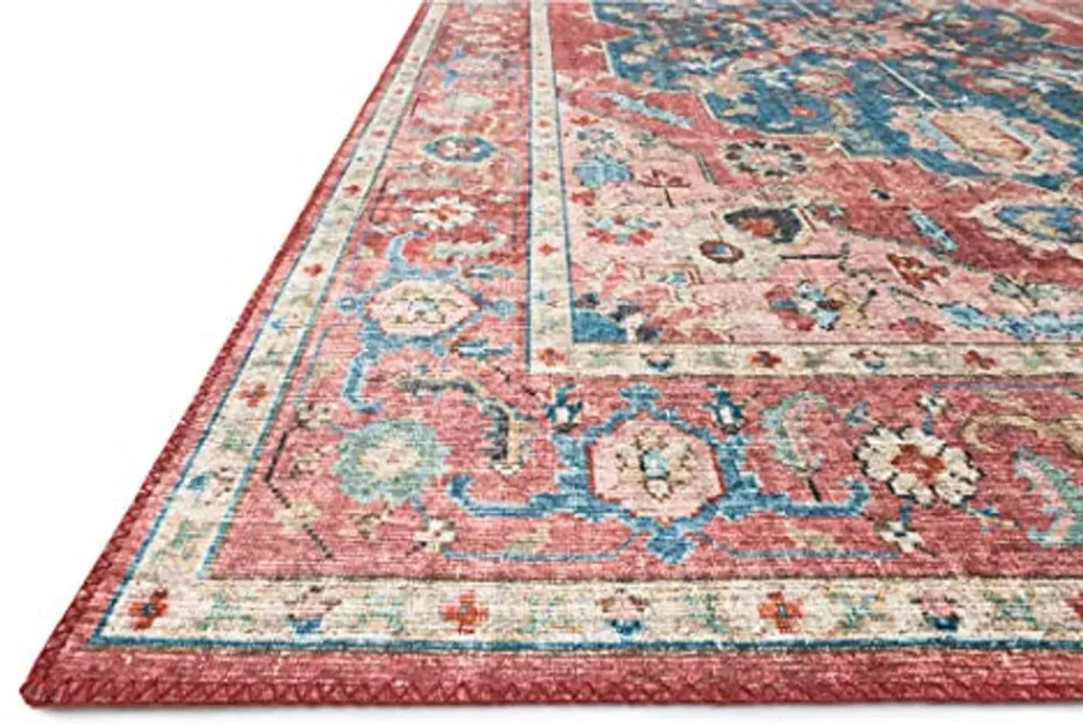 Loloi Skye Collection 3'-6" x 5'-6" Accent Rug in Brick/Ocean - Soft Thick Area Rug, Vintage Inspired Distressed Area Rug, Non-Shedding Rug for Living Room, Bedroom, Dining Area