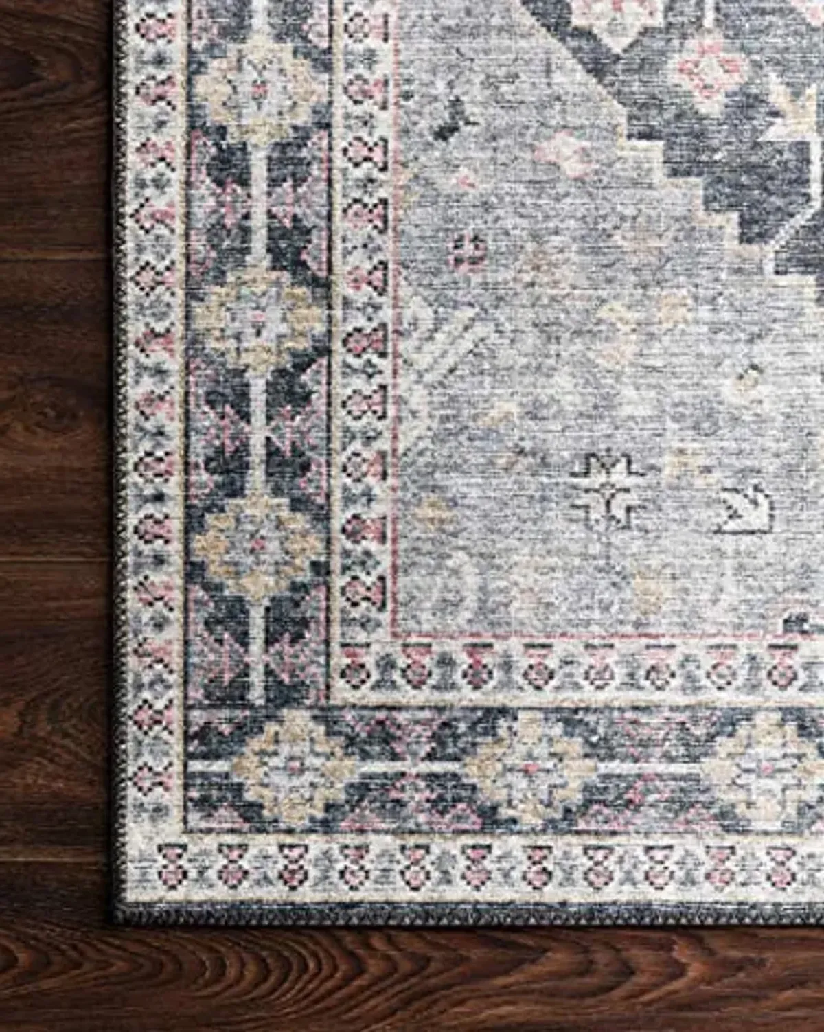 Loloi II Skye Collection SKY-02 Charcoal / Multi 2'-6" x 7'-6", .13" Thick, Runner Rug, Soft, Durable, Vintage Inspired, Distressed, Low Pile, Non-Shedding, Easy Clean, Printed, Living Room Rug