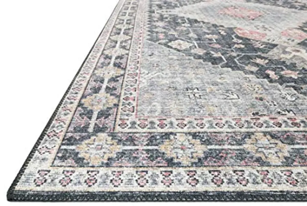 Loloi II Skye Collection SKY-02 Charcoal / Multi 2'-6" x 7'-6", .13" Thick, Runner Rug, Soft, Durable, Vintage Inspired, Distressed, Low Pile, Non-Shedding, Easy Clean, Printed, Living Room Rug