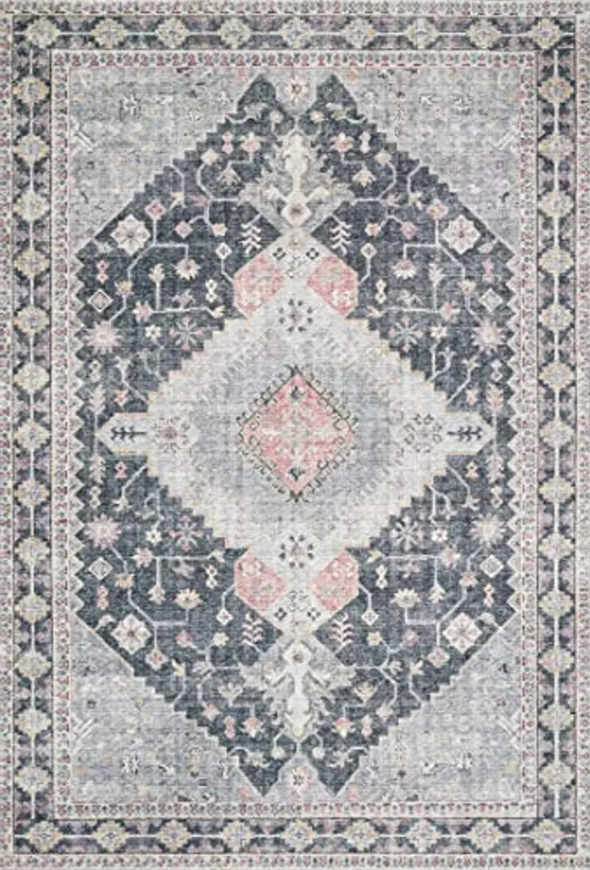 Loloi II Skye Collection SKY-02 Charcoal / Multi 2'-6" x 7'-6", .13" Thick, Runner Rug, Soft, Durable, Vintage Inspired, Distressed, Low Pile, Non-Shedding, Easy Clean, Printed, Living Room Rug