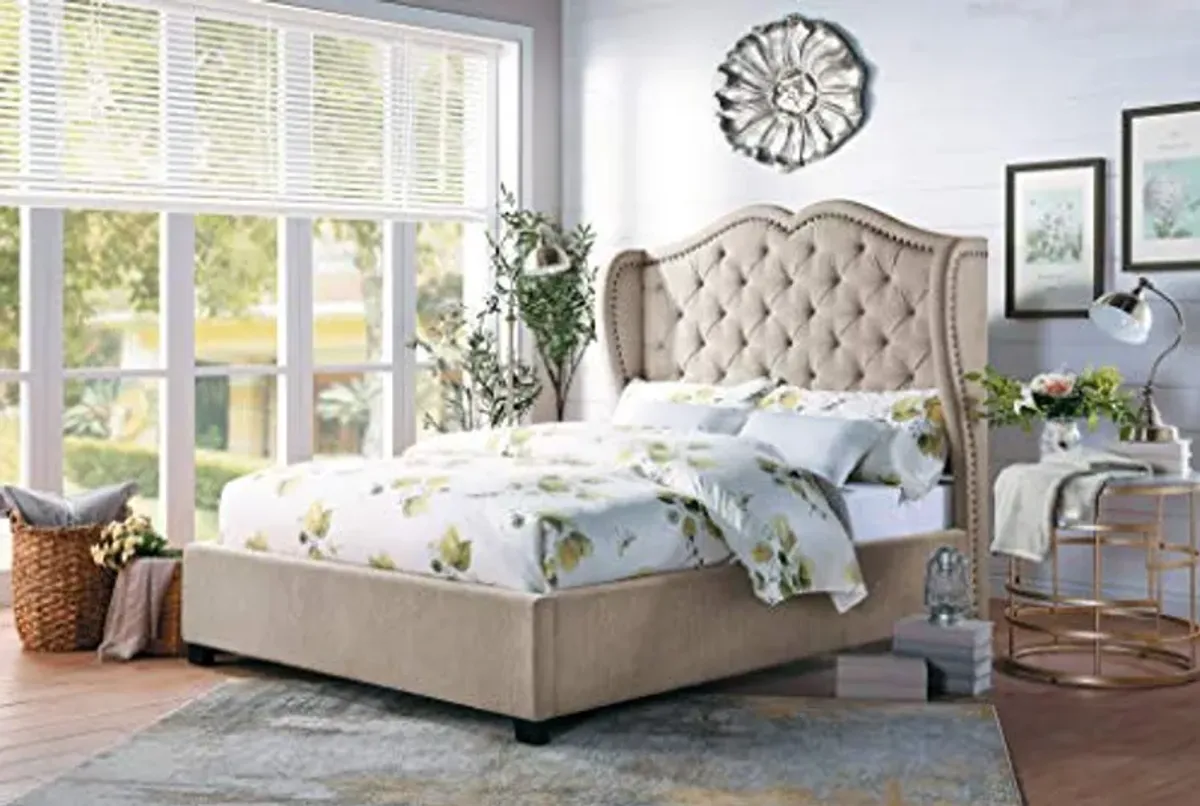 Homelegance Seldovia Fabric Upholstered Bed, Cal King, Beige