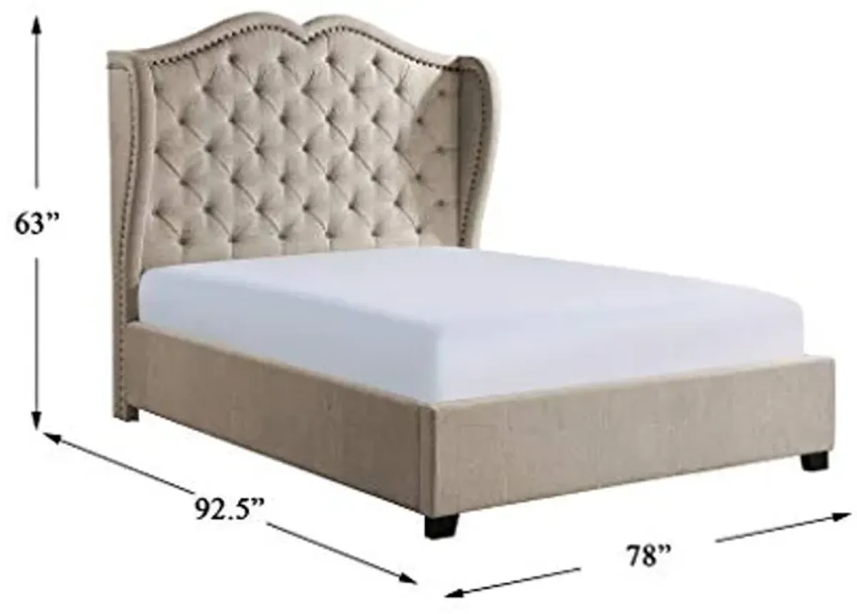 Homelegance Seldovia Fabric Upholstered Bed, Cal King, Beige