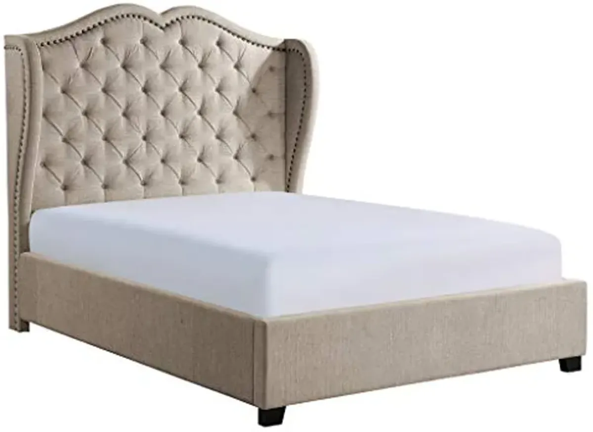 Homelegance Seldovia Fabric Upholstered Bed, Cal King, Beige