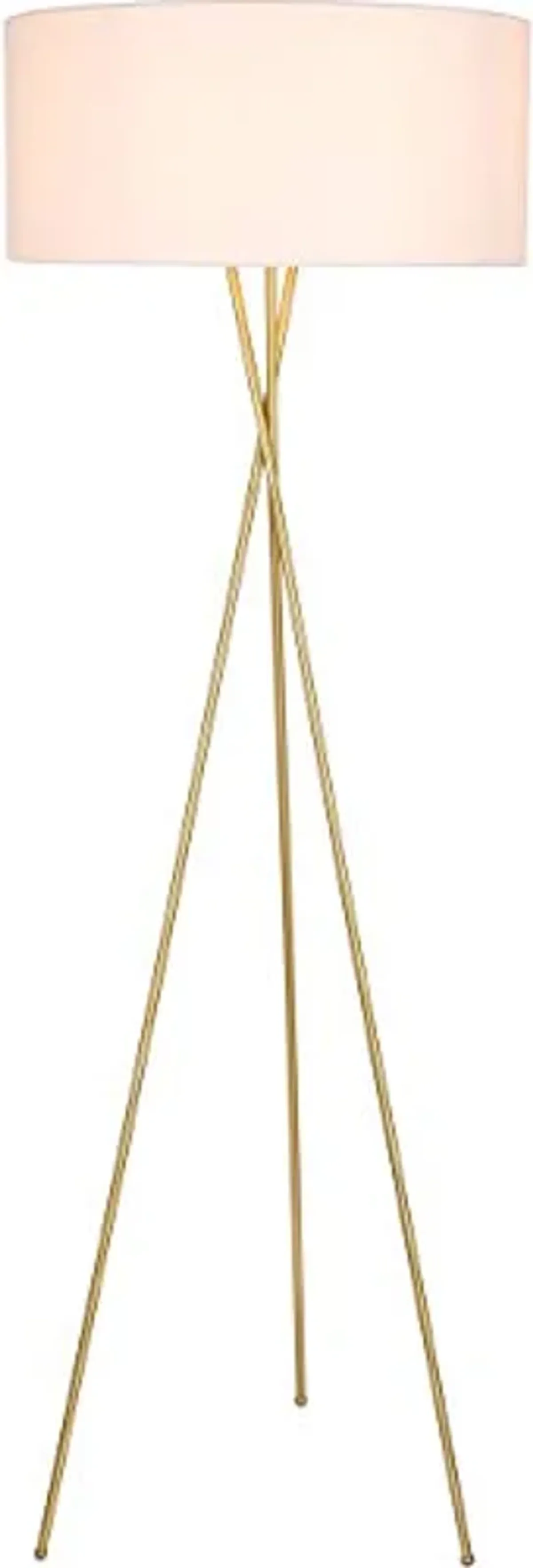 Living District Cason 1-Light Mid-Century Metal Floor Lamp in Brass and White