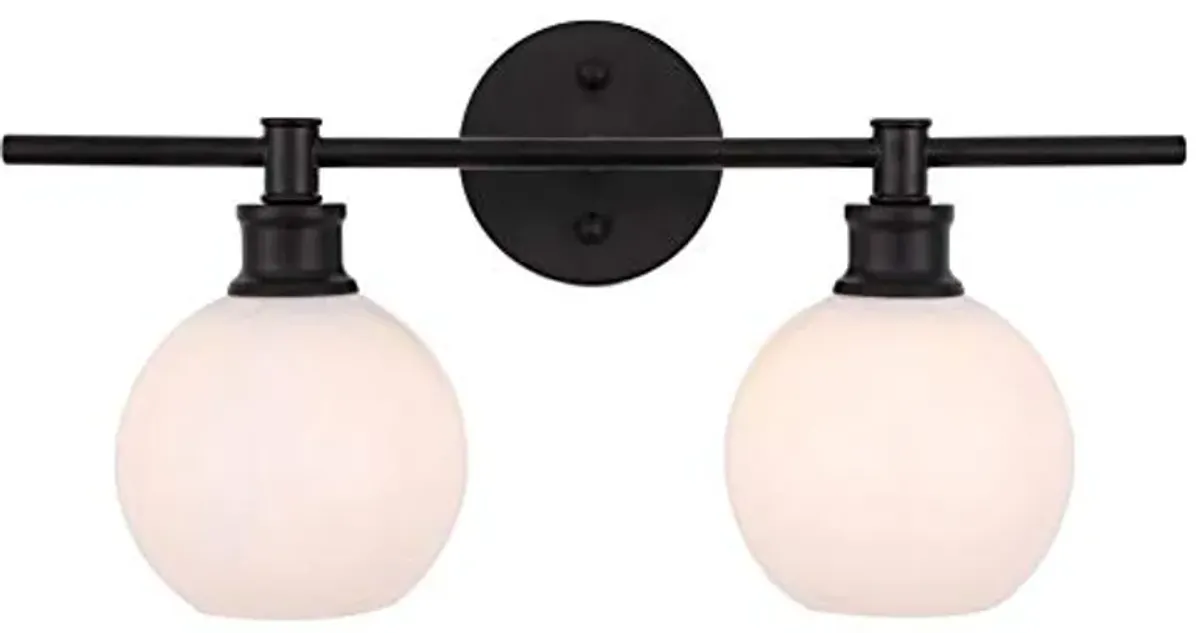 Living District Collier Industrial Mid-Century Modern 2 Light Entryway and Bathroom Wall Sconce in Black and Frosted White Glass