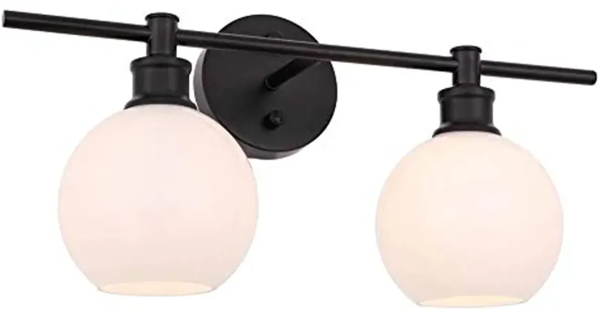 Living District Collier Industrial Mid-Century Modern 2 Light Entryway and Bathroom Wall Sconce in Black and Frosted White Glass