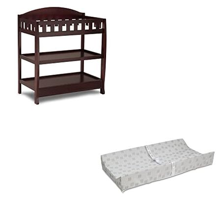 Delta Children Infant Changing Table with Pad, Espresso Cherry and Waterproof Baby and Infant Diaper Changing Pad, Beautyrest Platinum, White