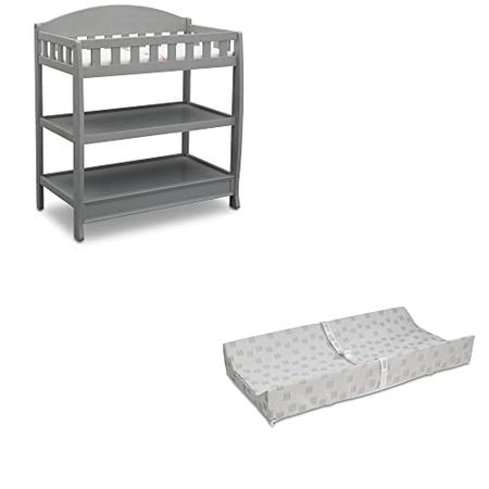 Delta Children Infant Changing Table with Pad, Grey and Waterproof Baby and Infant Diaper Changing Pad, Beautyrest Platinum, White