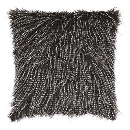 Signature Design by Ashley Ryley Faux Feather Fur Throw Pillow, 20 x 20 Inches, Black