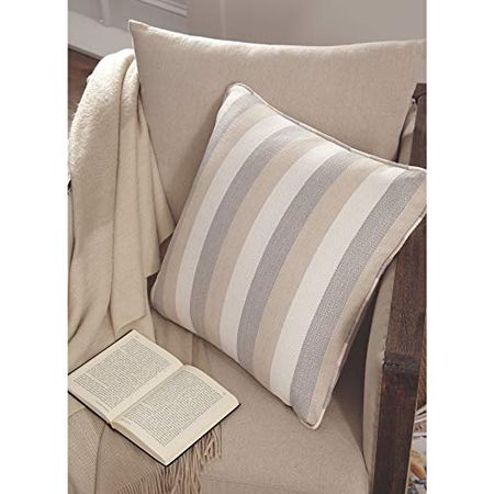 Signature Design by Ashley Mistelee Striped 20 x 20 in Accent Throw Pillow, Gray & White