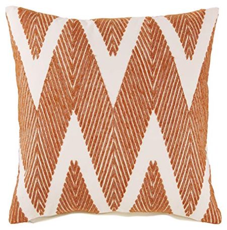 Signature Design by Ashley Carlina Chevron Textured Throw Pillow, 20 x 20 Inches, Orange and White