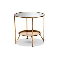 Baxton Studio Tamsin Modern and Contemporary Antique Gold Finished Metal and Mirrored Glass Accent Table with Tray Shelf