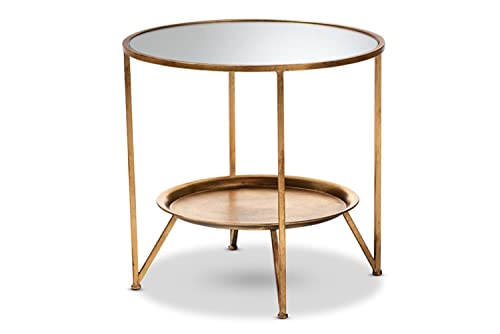 Baxton Studio Tamsin Modern and Contemporary Antique Gold Finished Metal and Mirrored Glass Accent Table with Tray Shelf