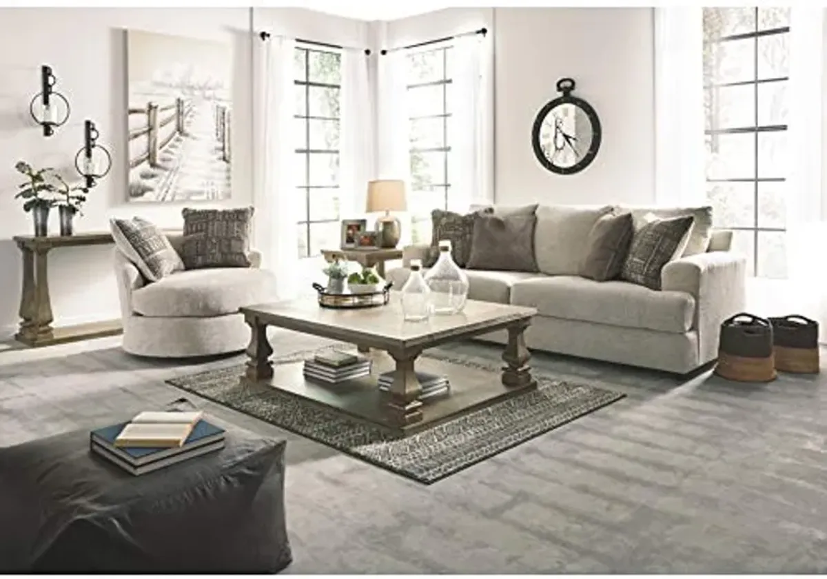 Signature Design by Ashley Soletren Contemporary Chenille Queen Sofa Sleeper with 4 Accent Pillows, Off-White