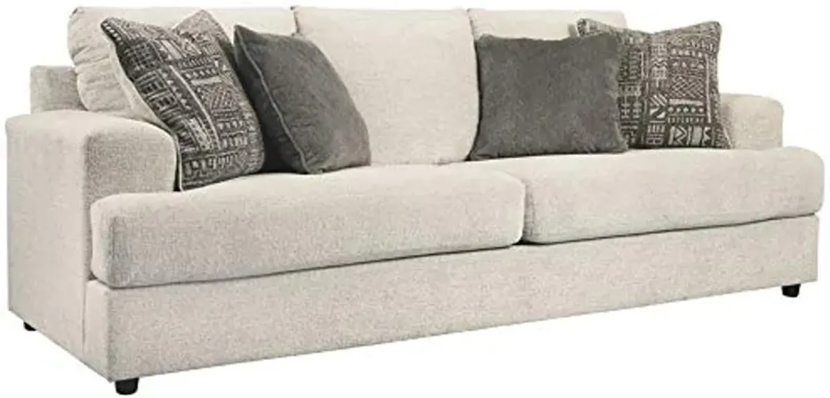 Signature Design by Ashley Soletren Contemporary Chenille Queen Sofa Sleeper with 4 Accent Pillows, Off-White