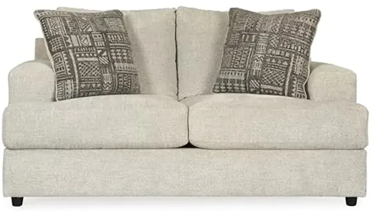Signature Design by Ashley Soletren Contemporary Chenille Loveseat with 2 Accent Pillows, Off-White