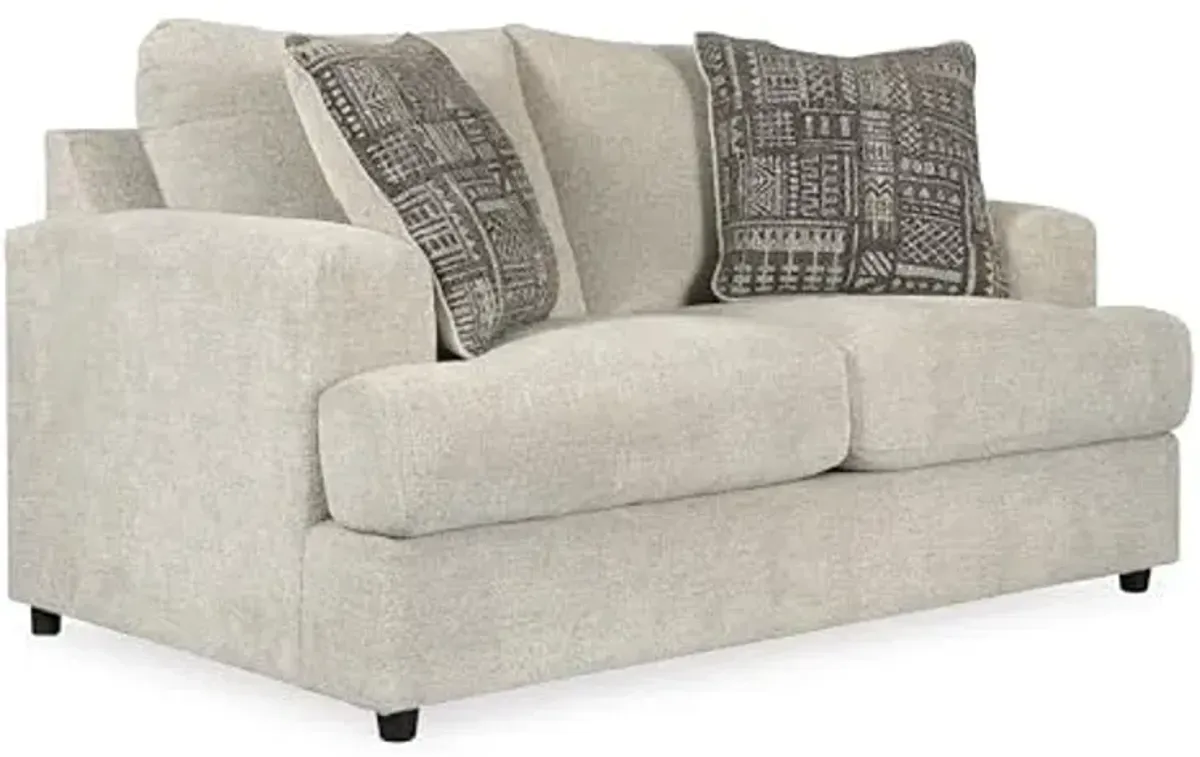 Signature Design by Ashley Soletren Contemporary Chenille Loveseat with 2 Accent Pillows, Off-White