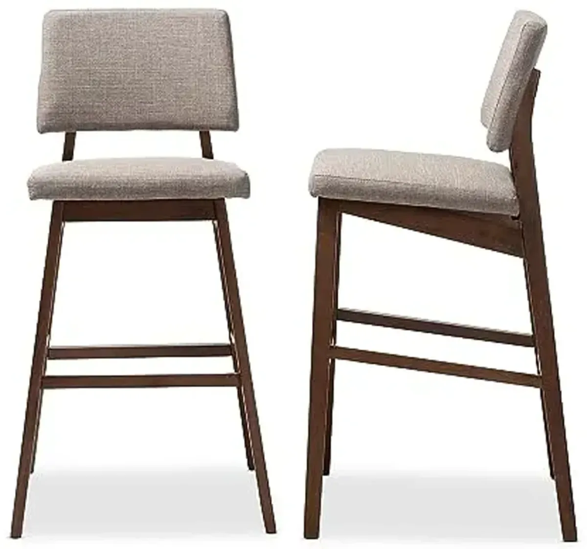 Baxton Studio Colton Mid-Century Modern Light Gray Fabric Upholstered and Walnut-Finished Wood Bar Stool