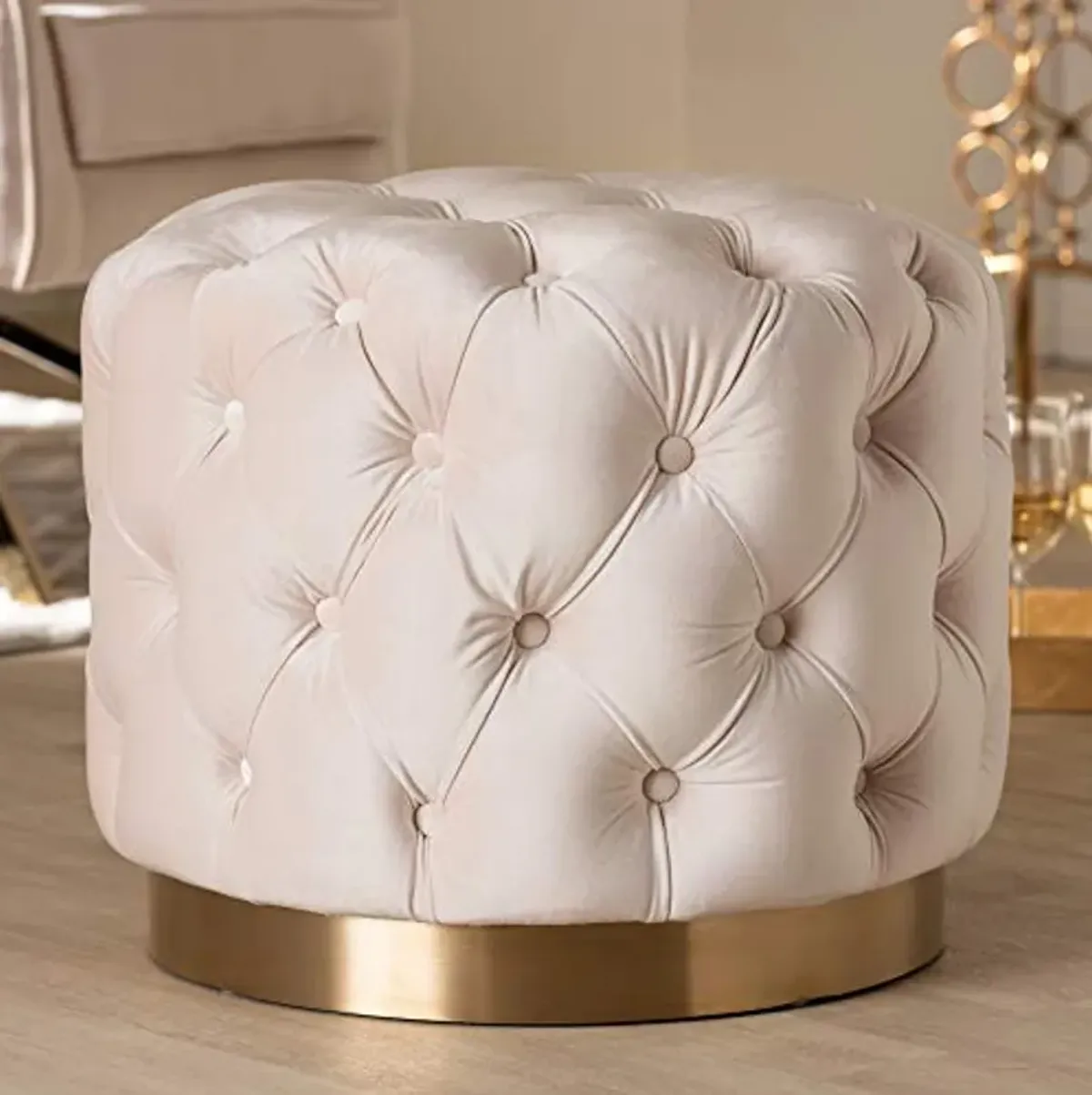 Baxton Studio Ottomans, One Size, Light Beige/Gold