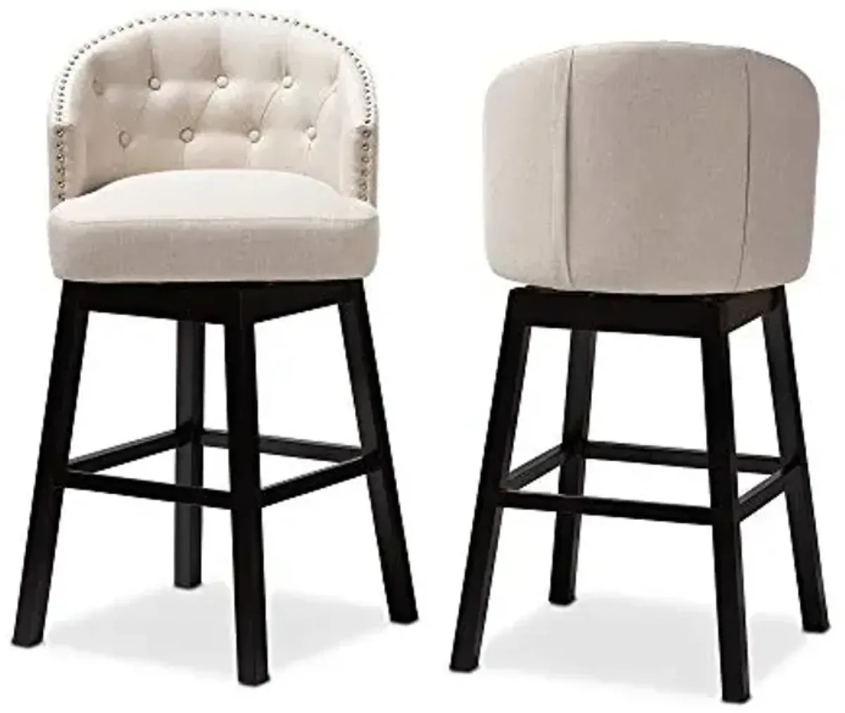 Baxton Studio Theron Transitional Light Beige Fabric Upholstered Wood Swivel Bar Stool