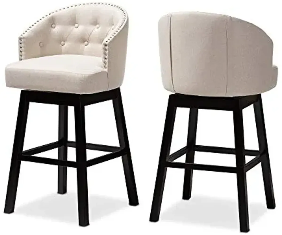 Baxton Studio Theron Transitional Light Beige Fabric Upholstered Wood Swivel Bar Stool