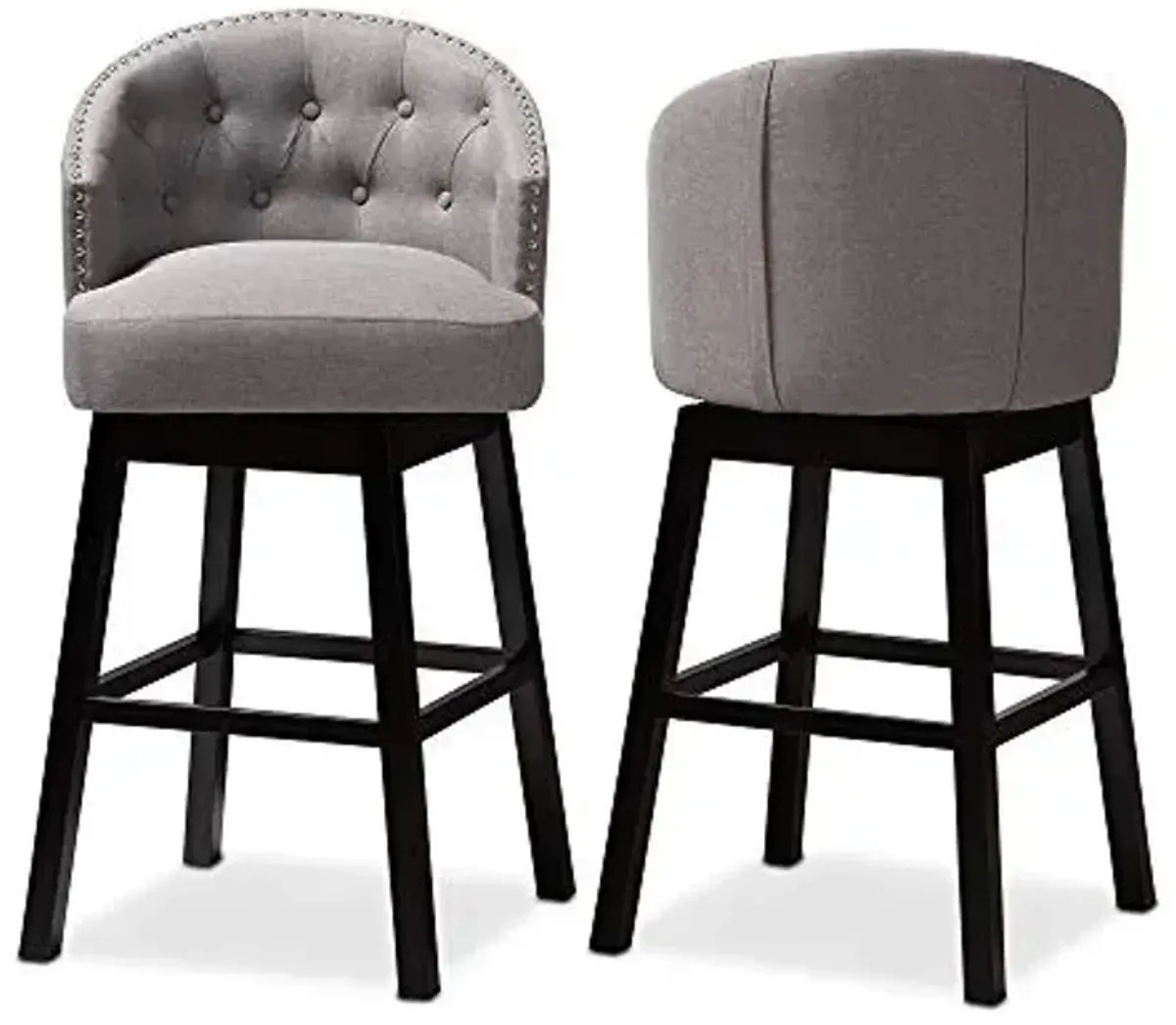 Baxton Studio Theron Transitional Gray Fabric Upholstered Wood Swivel Bar Stool