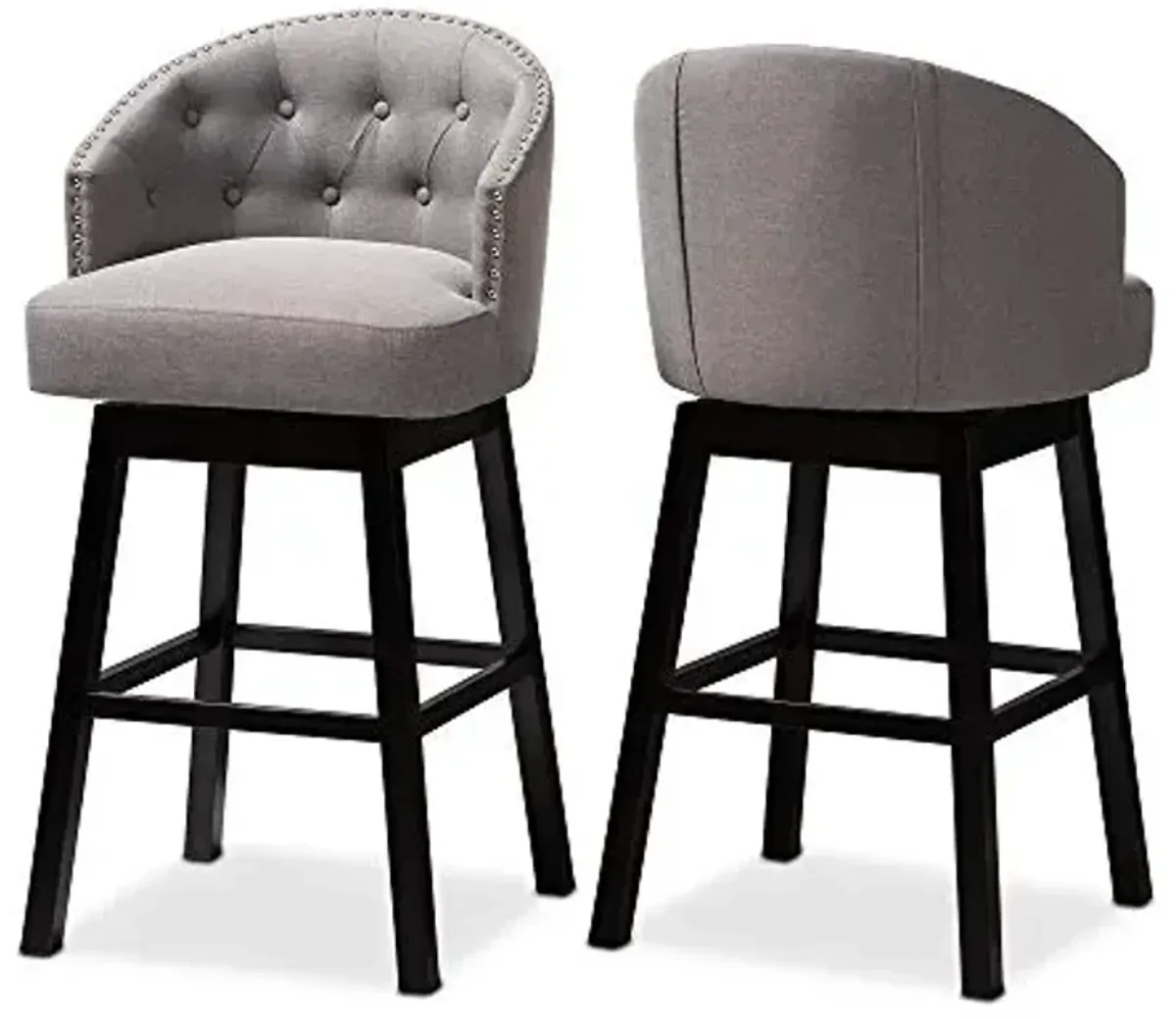 Baxton Studio Theron Transitional Gray Fabric Upholstered Wood Swivel Bar Stool