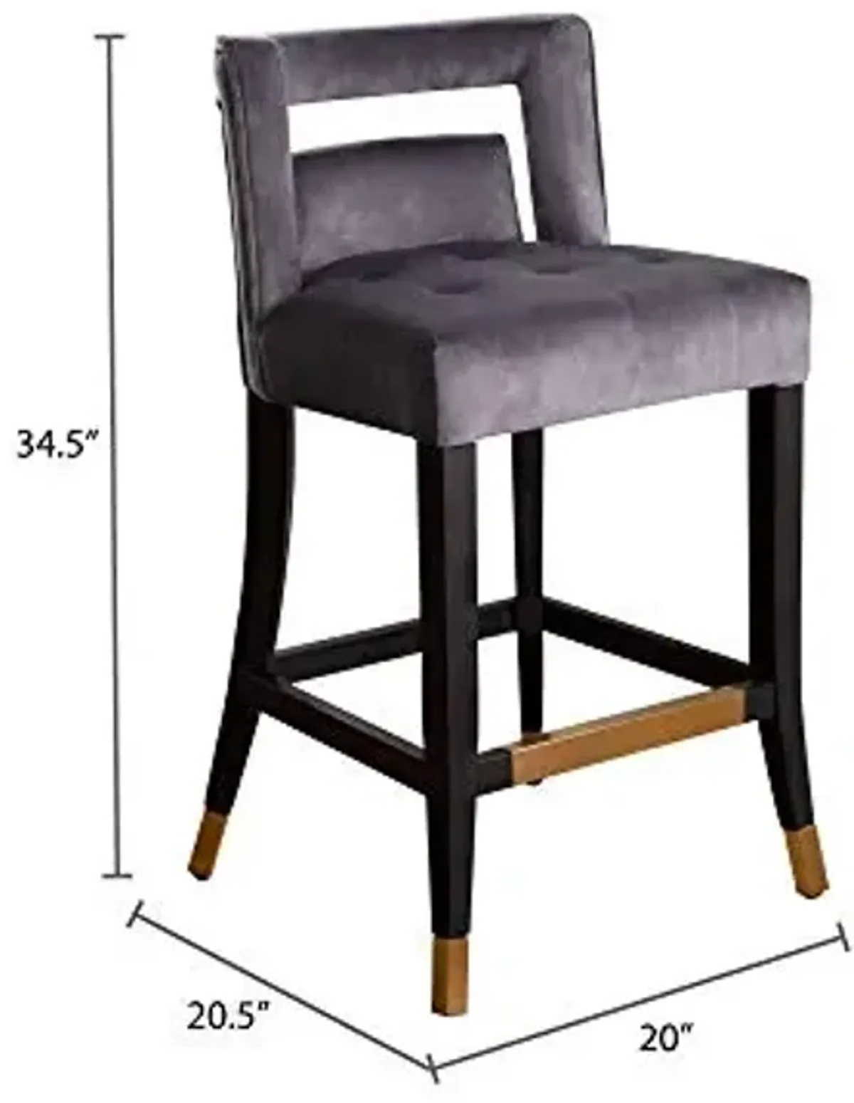 Abbyson Living Velvet Upholstered Counter Height Barstool and Dining Stool with Bronze Nailhead Trim, Grey