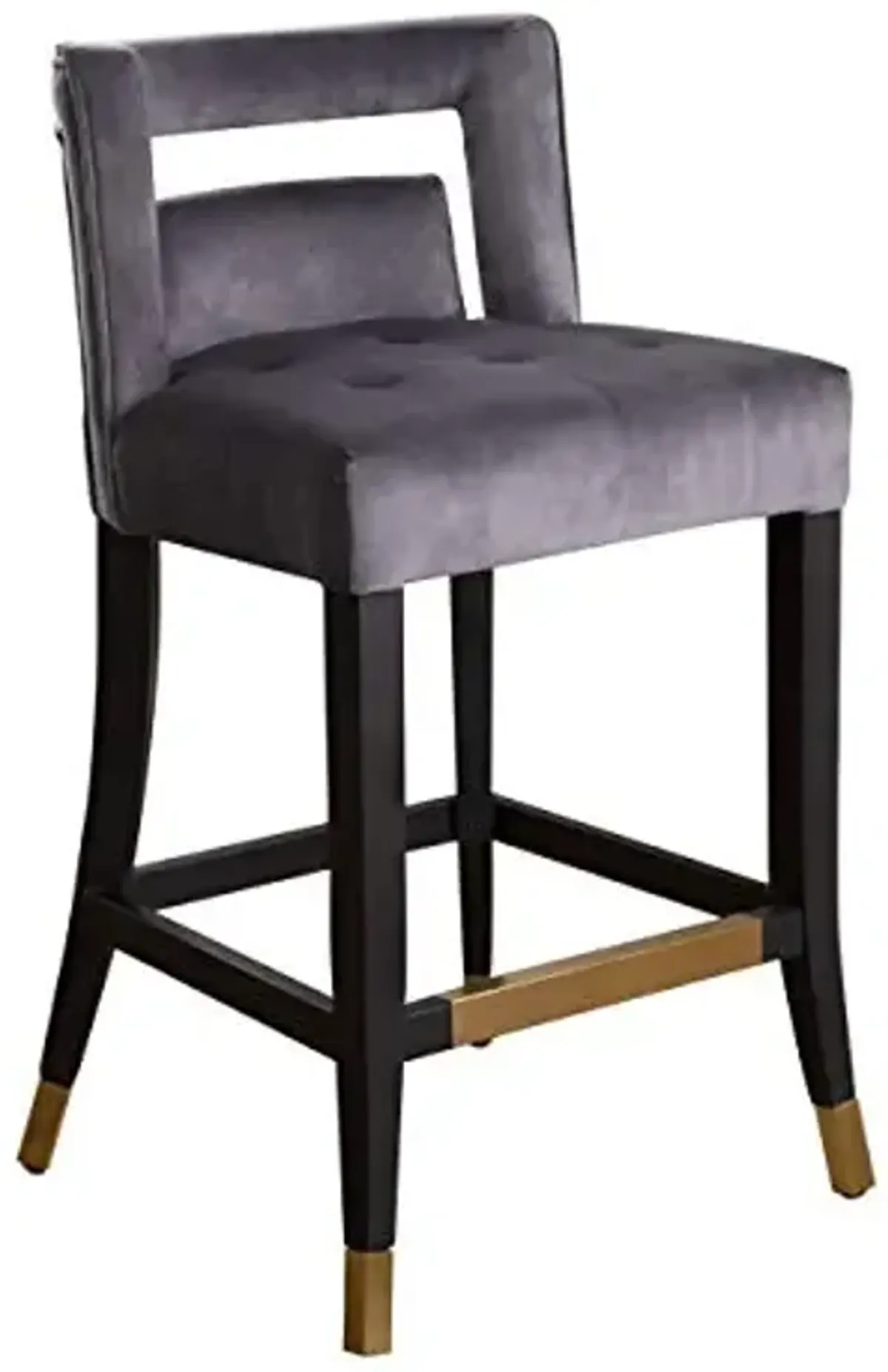 Abbyson Living Velvet Upholstered Counter Height Barstool and Dining Stool with Bronze Nailhead Trim, Grey
