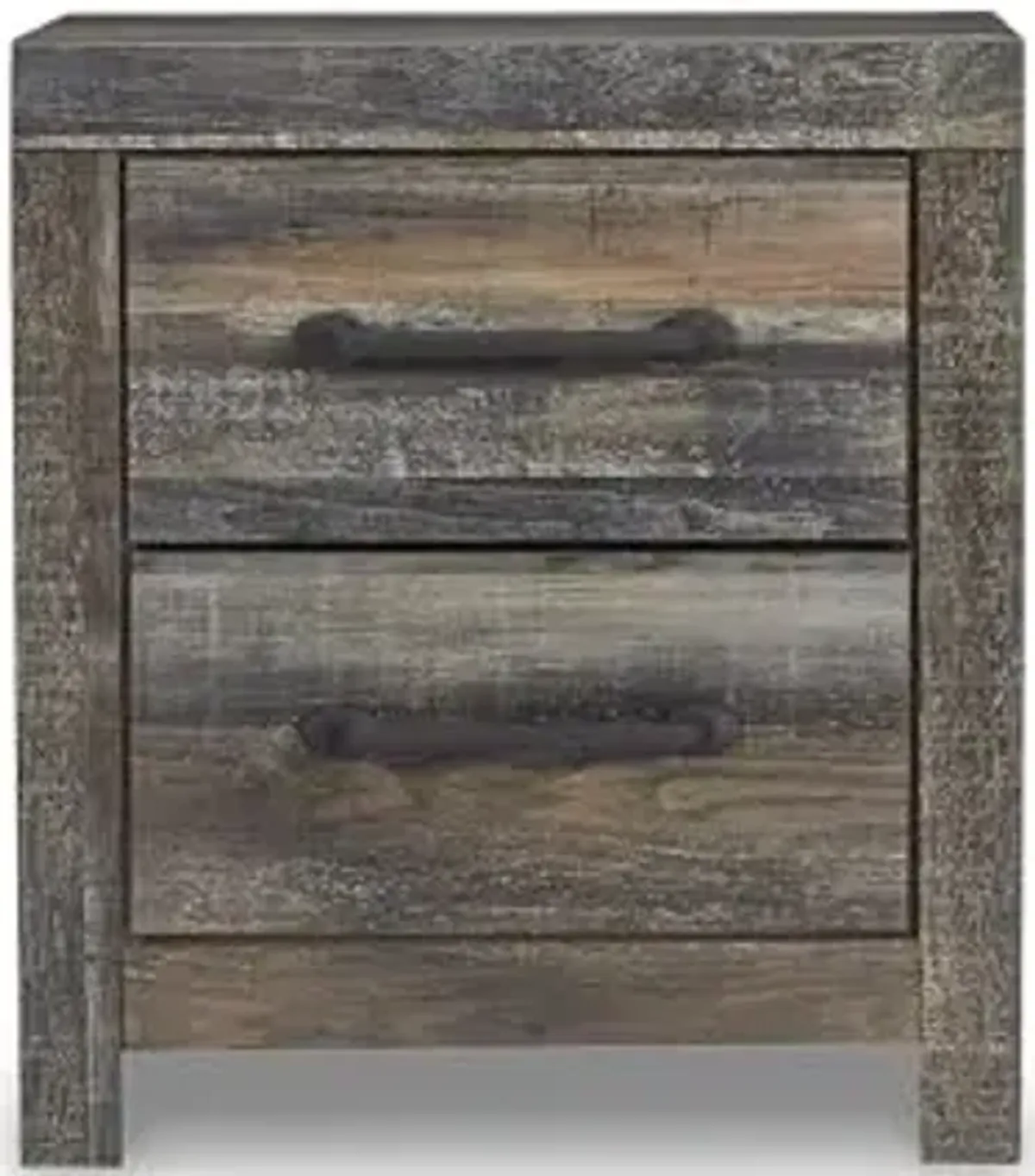 Signature Design by Ashley Drystan Rustic Industrial 2 Drawer Nightstand with 2 Slim-Profile USB Charging Stations, 24.37" Tall, Weatherworn Brown