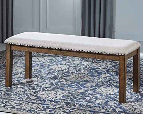 Signature Design by Ashley Moriville Casual Rustic Upholstered Dining Bench, Grey & Brown