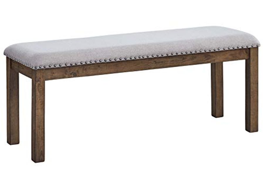 Signature Design by Ashley Moriville Casual Rustic Upholstered Dining Bench, Grey & Brown