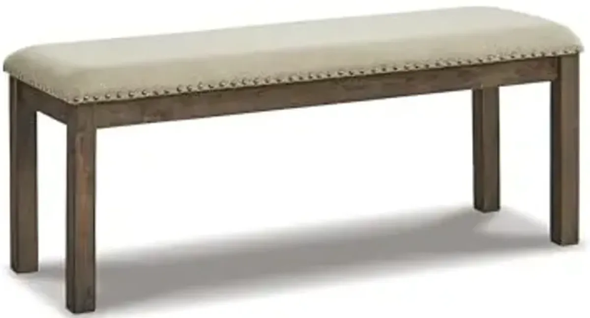Signature Design by Ashley Moriville Casual Rustic Upholstered Dining Bench, Grey & Brown