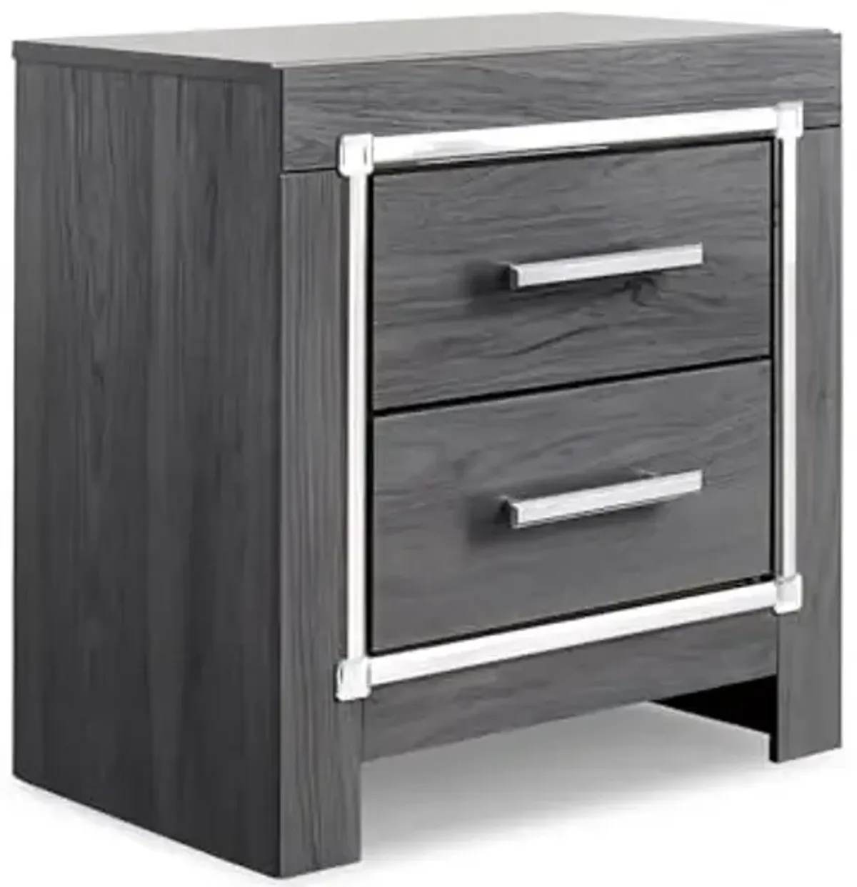 Signature Design by Ashley Lodanna Modern Glam 2 Drawer Nightstand with USB & Wireless Charging Options, 24.41" Tall, Gray Wood Grain