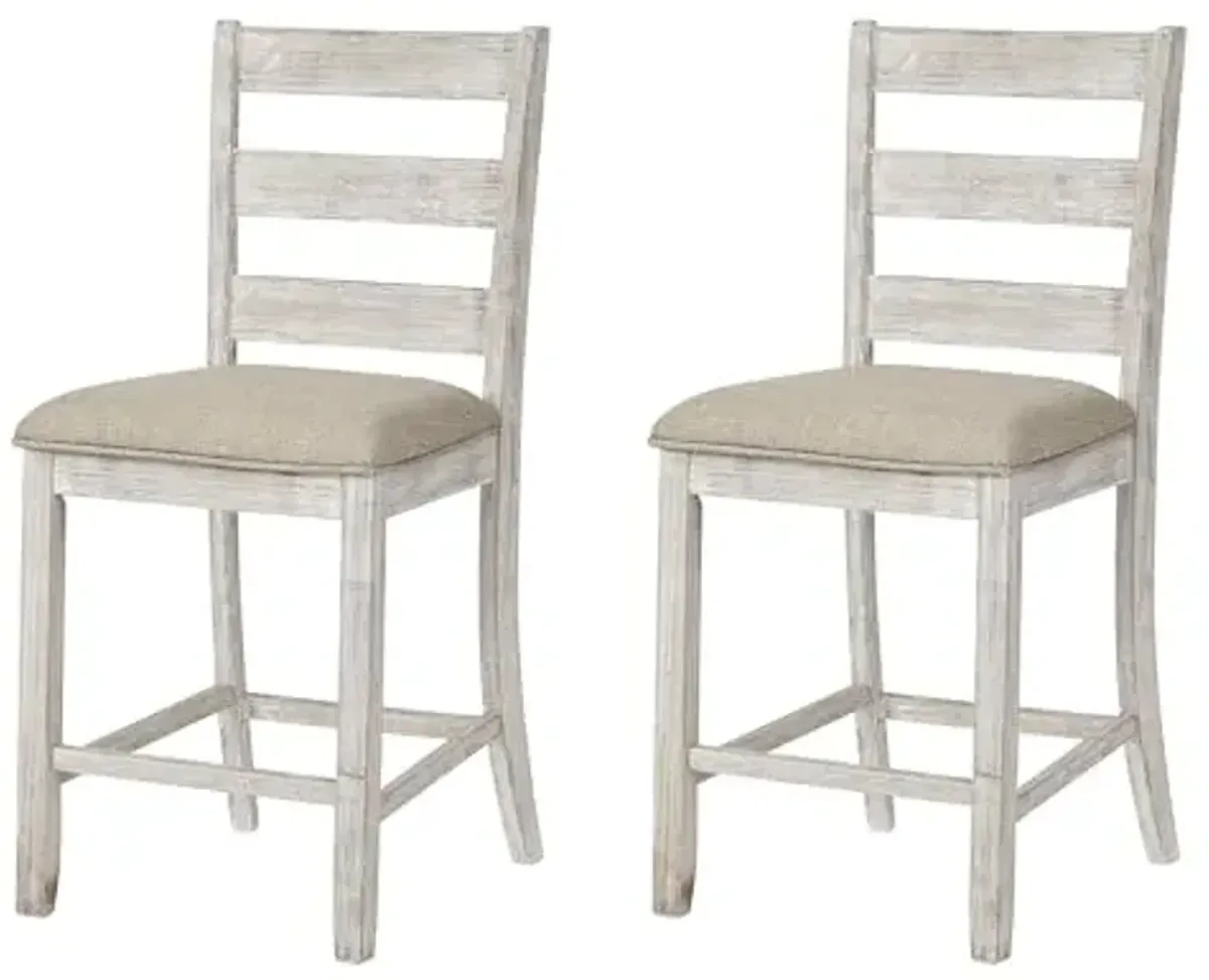 Signature Design by Ashley Skempton | 2-Count 24" Counter-Height Upholstered Bar Stools – Coastal Chic Ladder-Back, Antique White