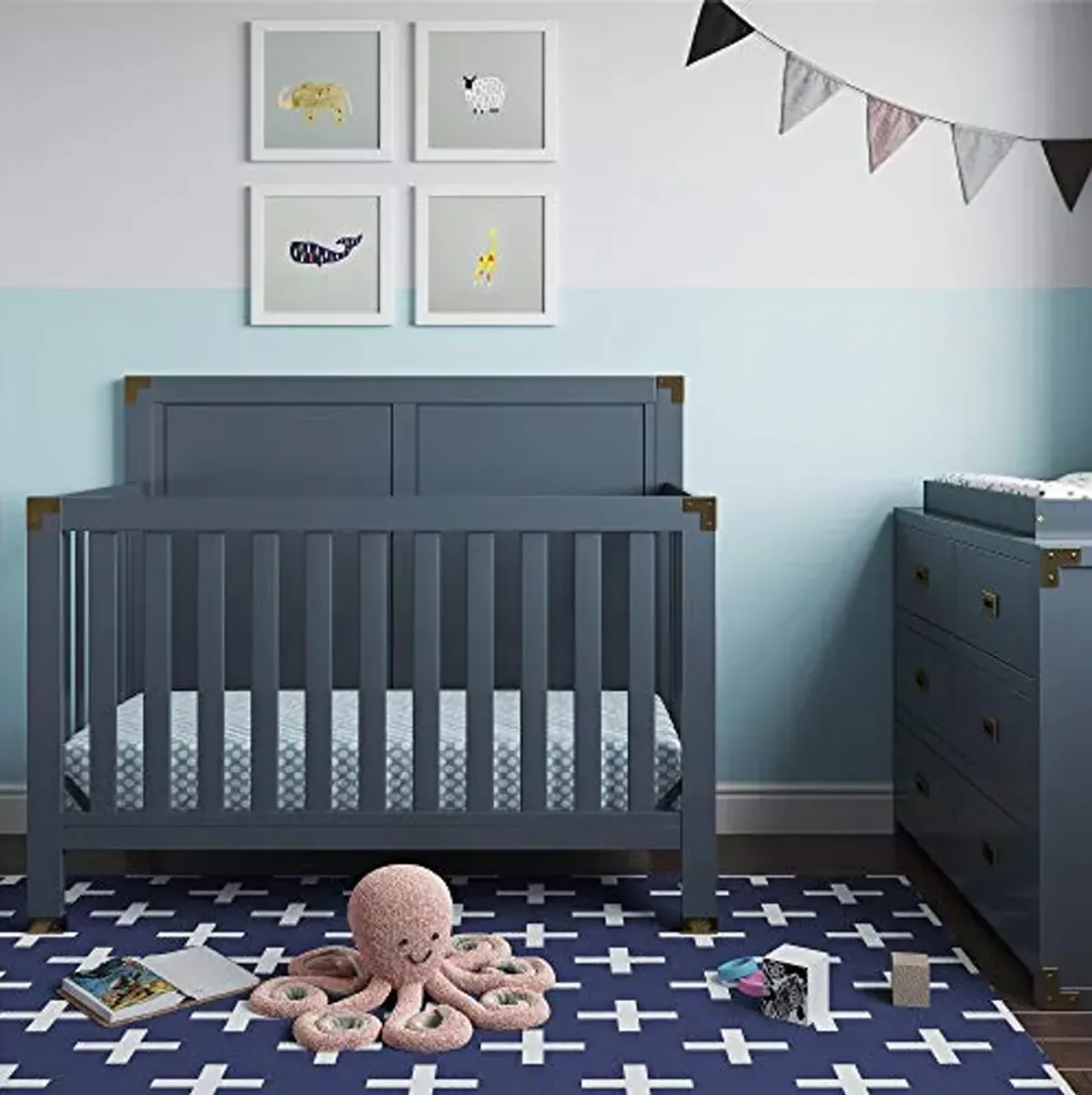 Baby Relax Baby Relax Miles 5-in-1 Convertible Crib, Nursery Furniture, Graphite Blue