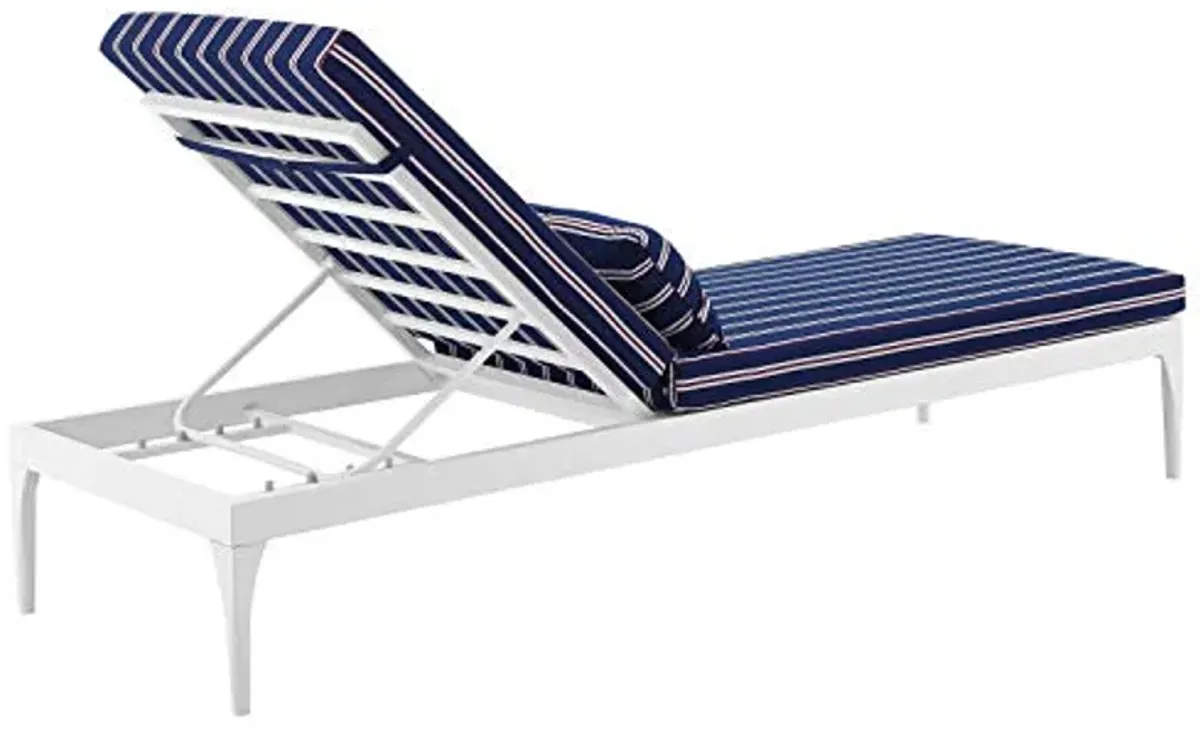 Modway Perspective Aluminum Outdoor Patio Chaise with Cushions, Lounge Chair, White Striped Navy